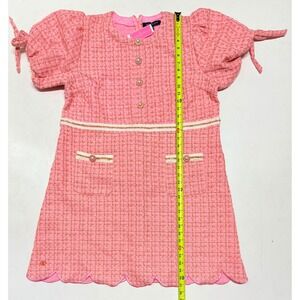 Simply Southern Girls Pink Tweed Dress Pearl Buttons Puff Sleeve‎ XXL NWT